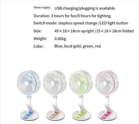 Protable Mini Kleine populaire oplaadbare handventilator met LED-licht en instelbare snelheid