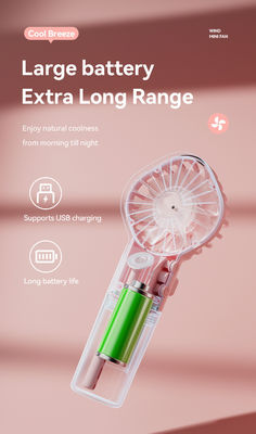 4 Snelheidsinstelling Handheld ventilator met bevochtigende spuitmodus USB opladen en 18650 batterij