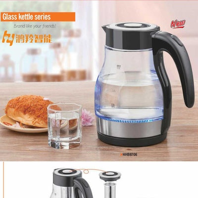 Elektrische glazen ketel met mechanische besturing, perfect voor de thee-tijd in huis.