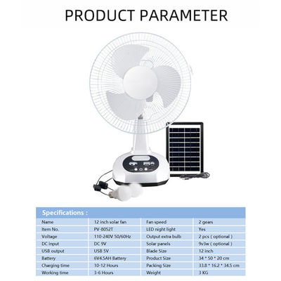 Afmetingen L x W x H 43cm * 27cm * 33.5cm 12 inch zonneventilator met batterij en LED-lamp
