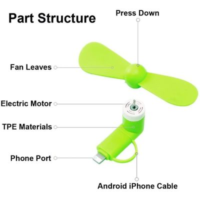 Opvouwbare draagbare telefoonventilator TPE ABS materiaal 2 in 1 voor iPhone Android