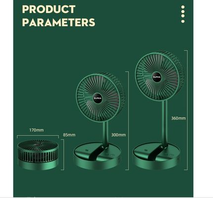 Opvouwbare telescopische USB-batterijventilator voor hotel 2000mah-batterijluchtkoelventilator 3 snelheid