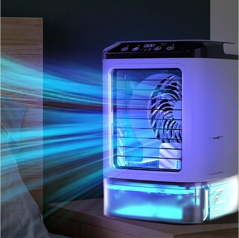 7 kleuren led licht aircooler met spray mist functie voor hotelkamer koeling oplossing